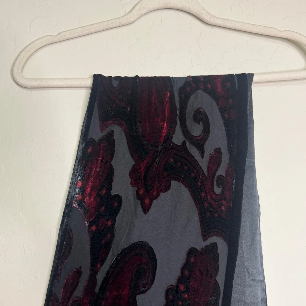 Unbranded Women Velvet Paisley Shawl OS Black Red Burnout Evening Wrap Witchy